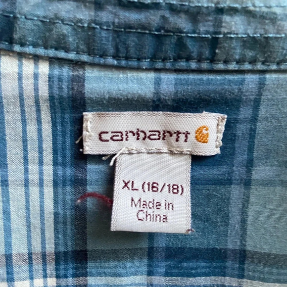 Carhartt blue white plaid shirt Sz 16/18 Sz L - Picture 4 of 7